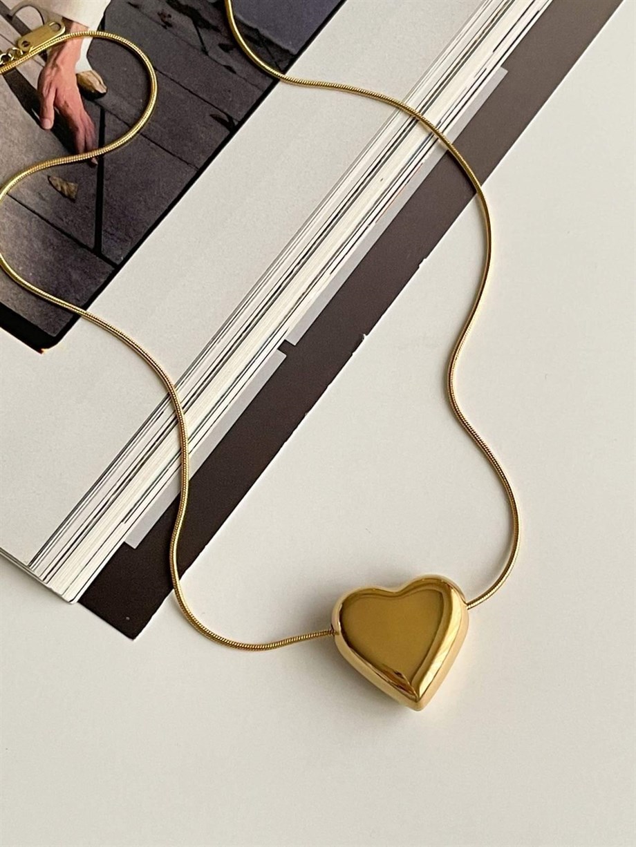 Çelik Gold Kalpli Kolye (50 Cm)