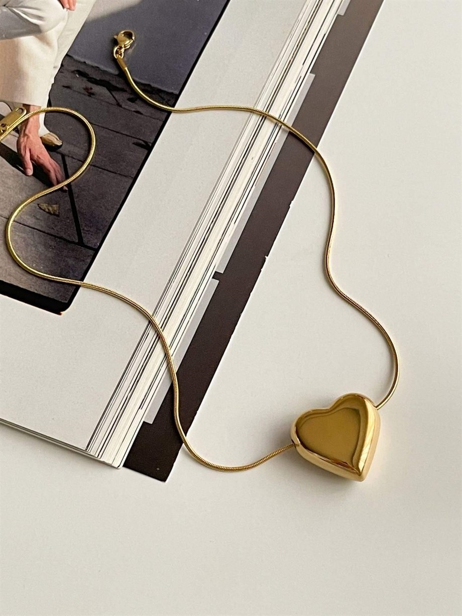Çelik Gold Kalpli Kolye (50 Cm)