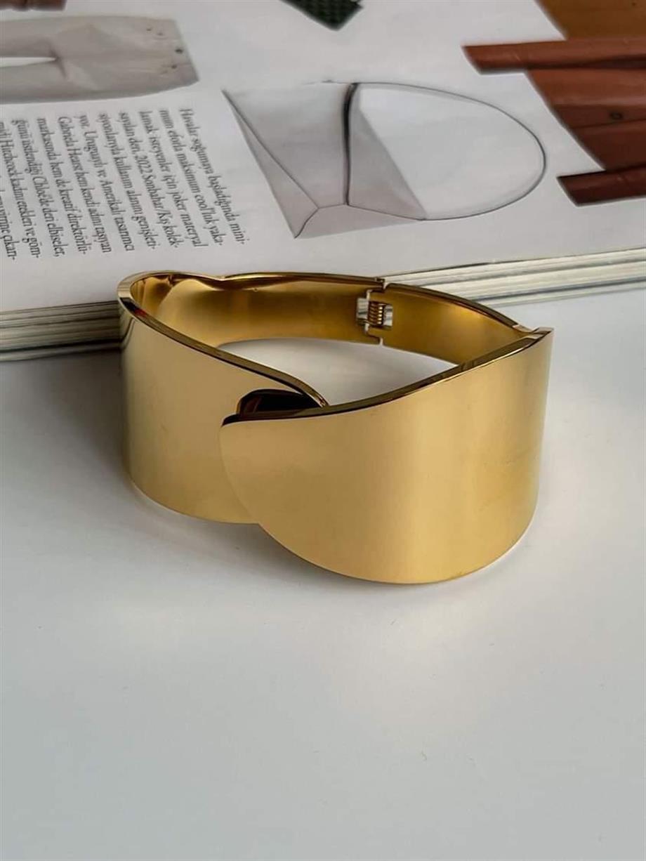 Çelik Gold Kelepçe Kalın Bileklik