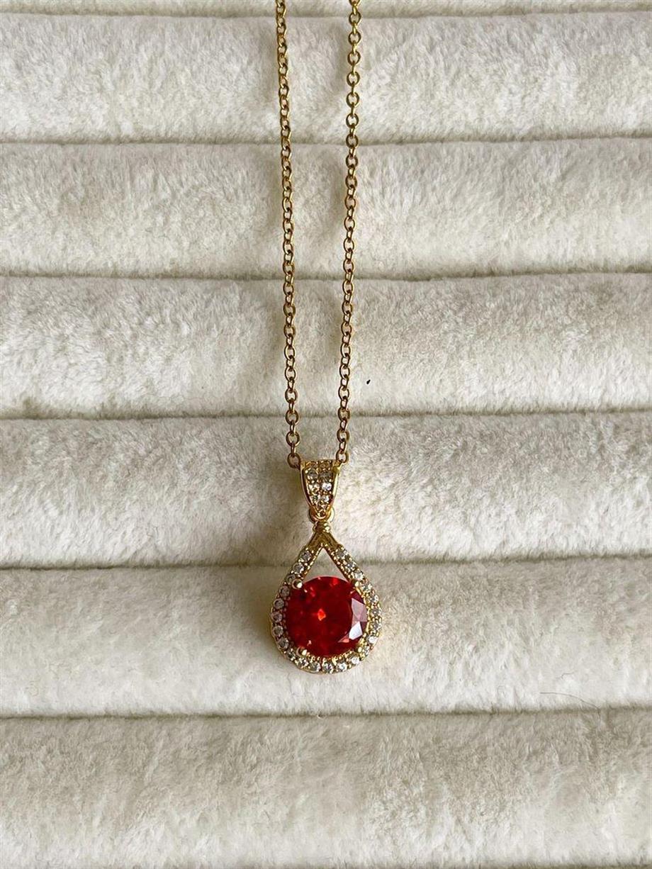 Çelik Gold Kırmızı Taşlı Hera Kolye (46 Cm)