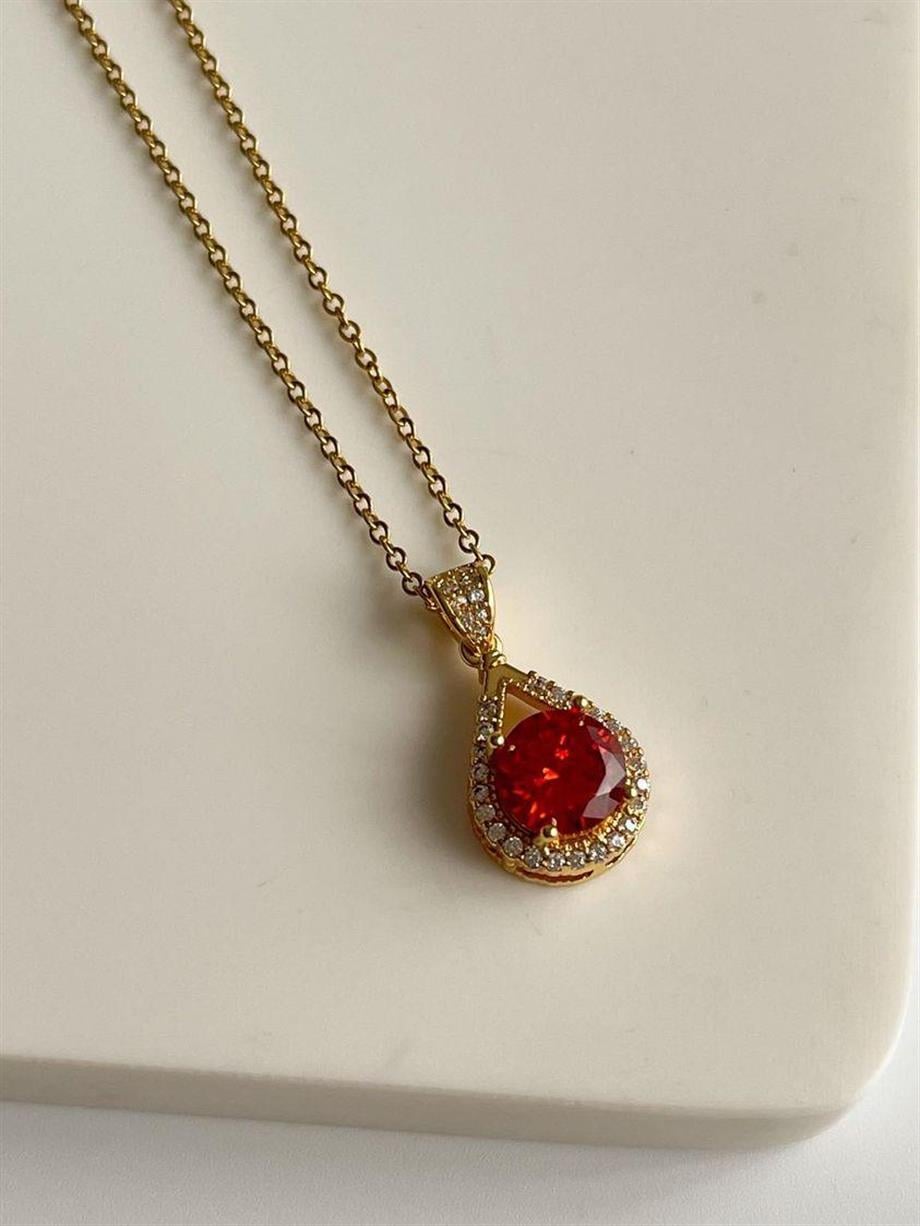 Çelik Gold Kırmızı Taşlı Hera Kolye (46 Cm)