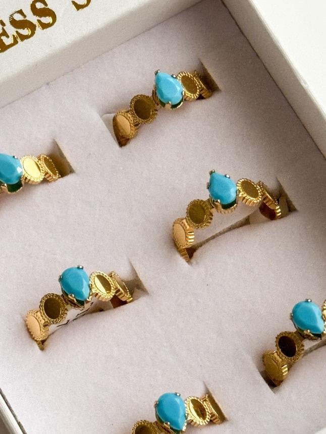 Çelik Gold Mavi Firuze Numaralı Yüzük (19 Numara)