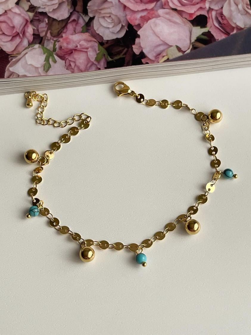 Çelik Gold Mavi Firuze Topçuklu Pullu Halhal (27 Cm)