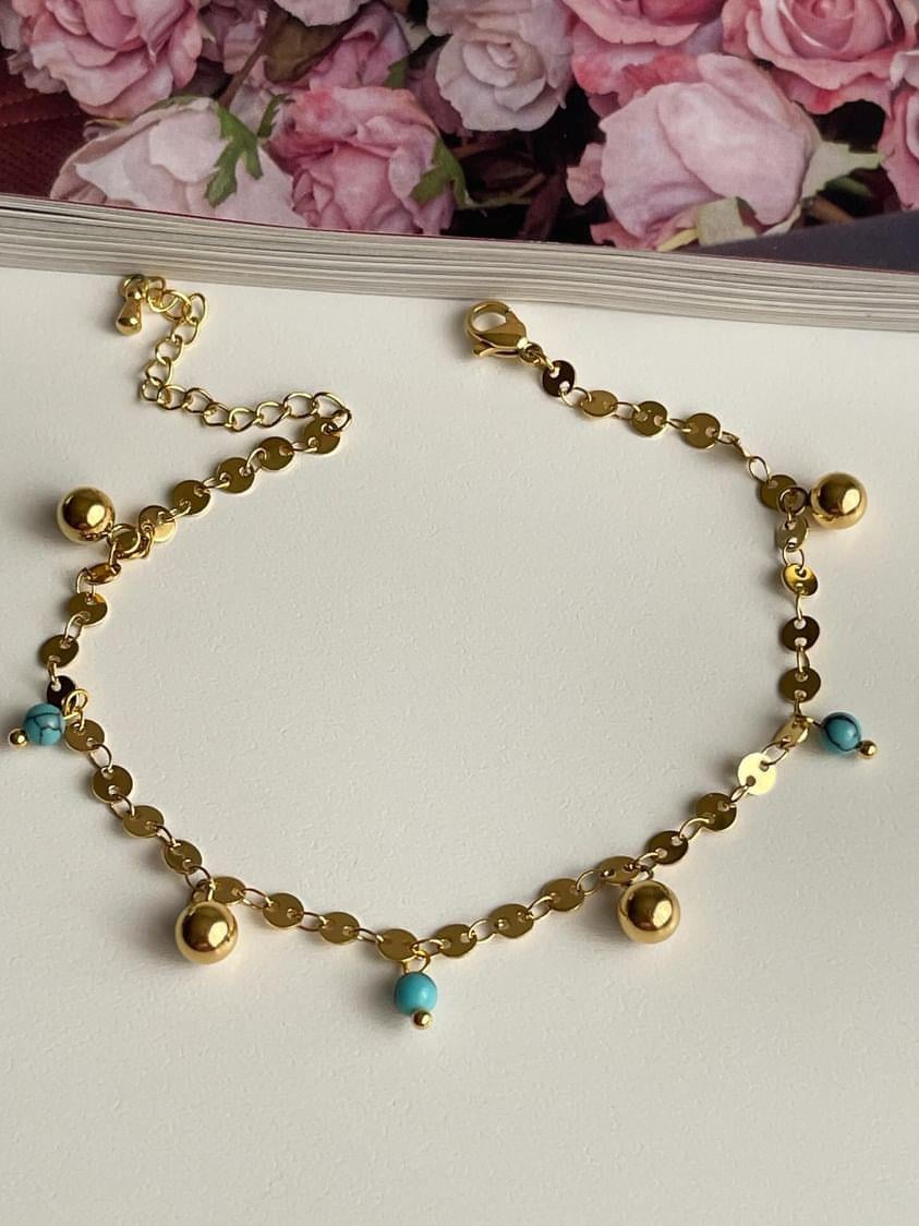 Çelik Gold Mavi Firuze Topçuklu Pullu Halhal (27 Cm)
