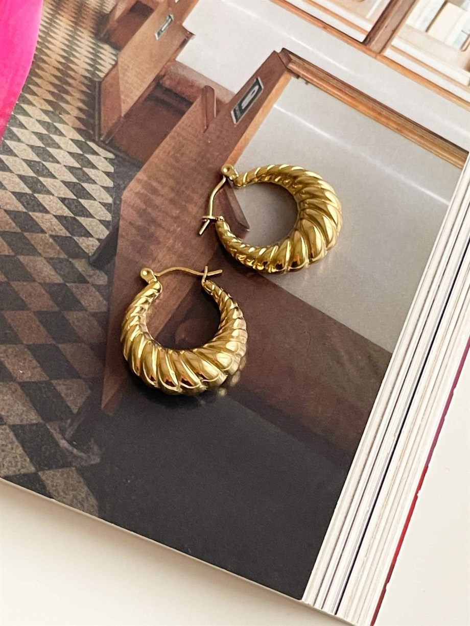 Çelik Gold Midye Halka Küpe (2.60 Cm)