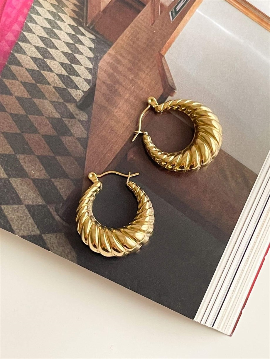 Çelik Gold Midye Halka Küpe (2.60 Cm)