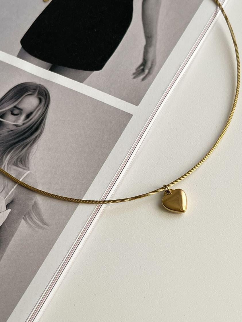 Çelik Gold Minimal Kalpli Cocker Kolye 