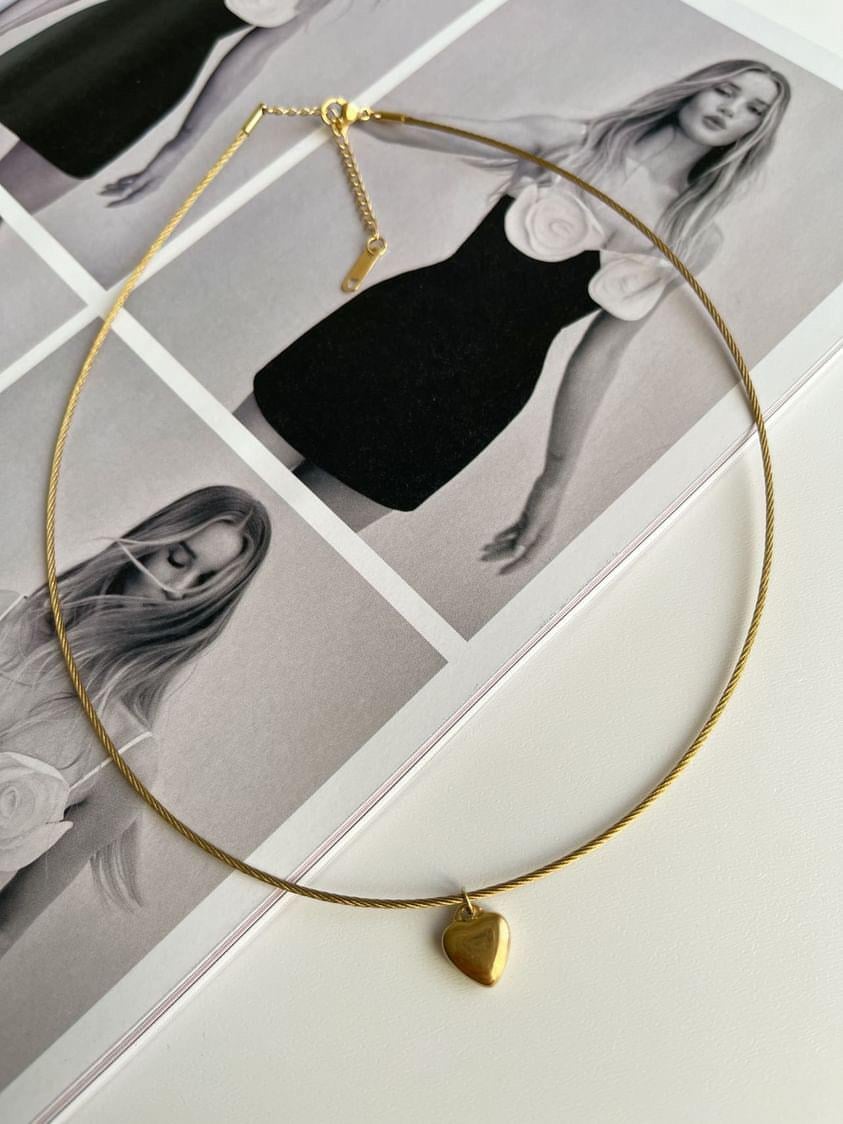 Çelik Gold Minimal Kalpli Cocker Kolye 