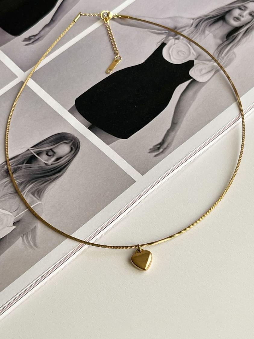 Çelik Gold Minimal Kalpli Cocker Kolye 