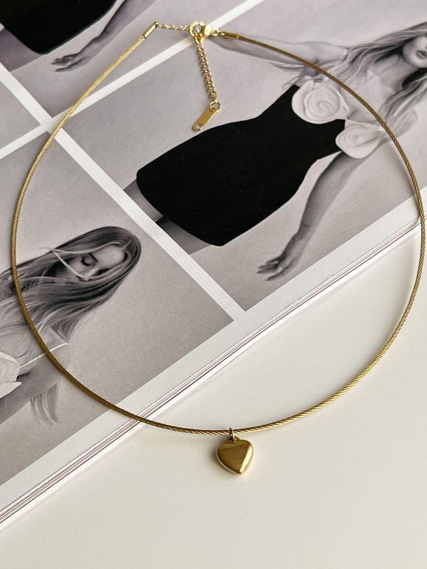 Çelik Gold Minimal Kalpli Cocker Kolye 