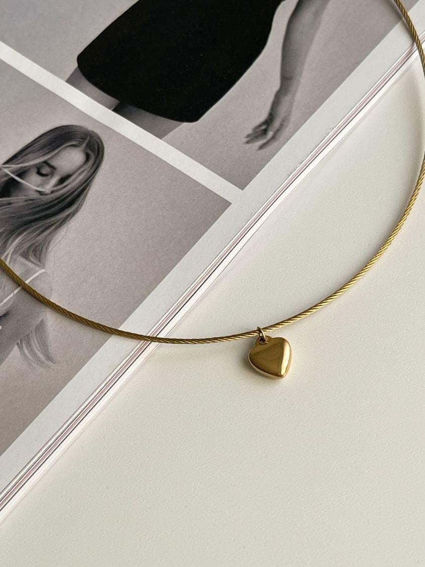 Çelik Gold Minimal Kalpli Cocker Kolye 