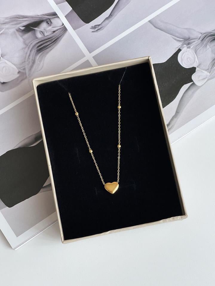 Çelik Gold Minimal Kalpli Topçuklu Kolye (46 Cm)