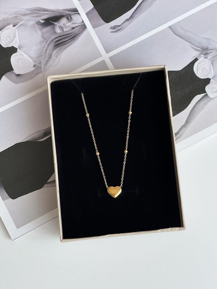 Çelik Gold Minimal Kalpli Topçuklu Kolye (46 Cm)