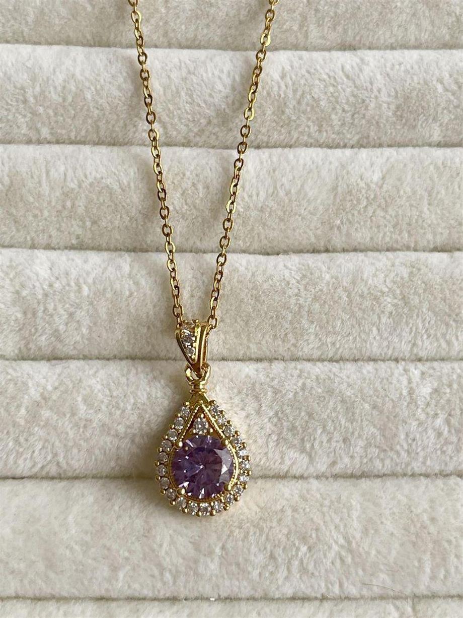 Çelik Gold Mor Taşlı Hera Kolye (46 Cm)
