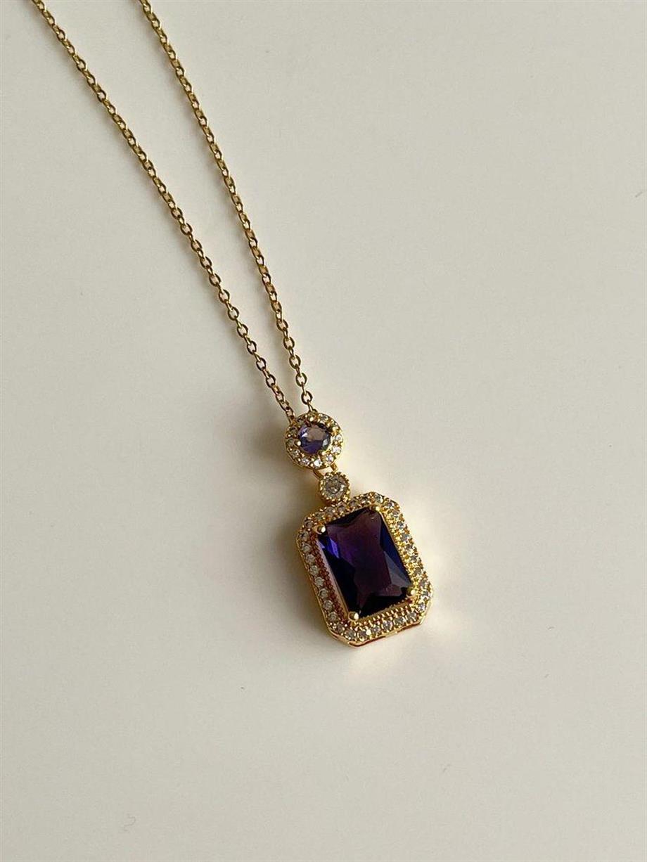 Çelik Gold Mor Taşlı Hera Kolye (46 Cm)