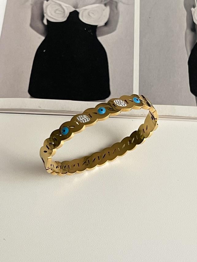Çelik Gold Nazar Boncuklu Kelepçe Bileklik 