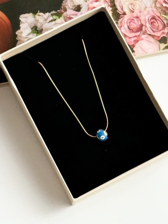 Çelik Gold Nazar Boncuklu Minimal Kolye (47 Cm)
