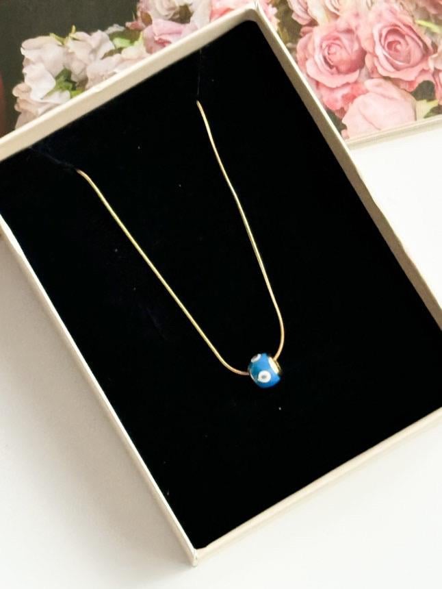Çelik Gold Nazar Boncuklu Minimal Kolye (47 Cm)