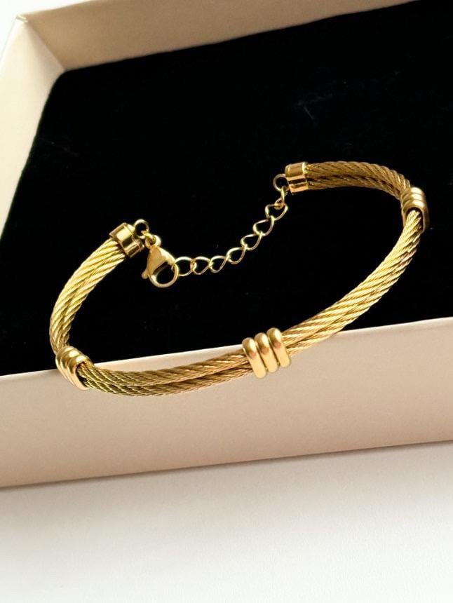 Çelik Gold Örgü Hasır Kelepçe Bileklik 