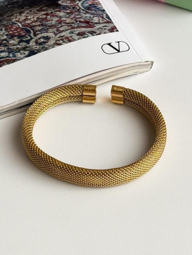 Çelik Gold Örgü Kelepçe Bileklik 