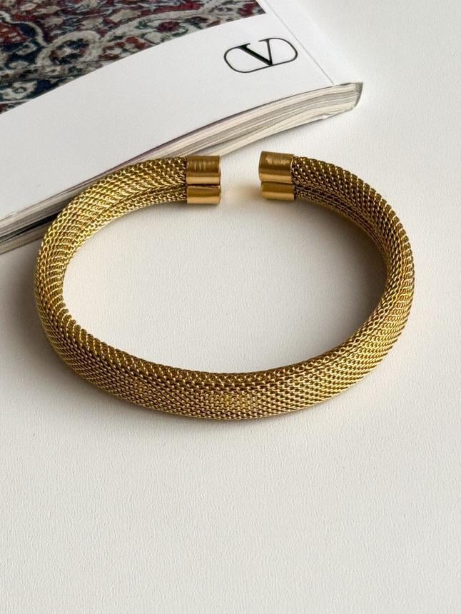 Çelik Gold Örgü Kelepçe Bileklik 