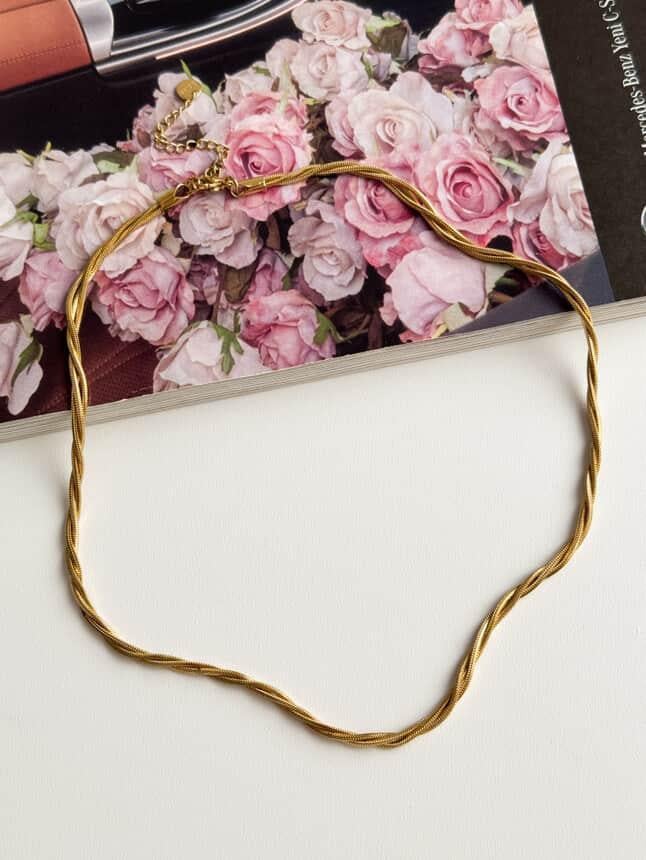 Çelik Gold Örgü Snake Örgü Kolye (44 Cm)