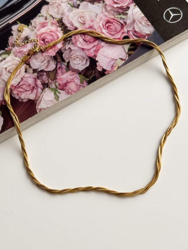 Çelik Gold Örgü Snake Örgü Kolye (44 Cm)