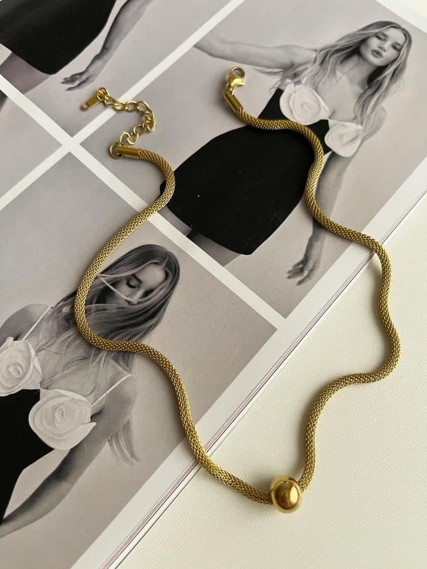 Çelik Gold Örgü Topçuklu Kolye (45 Cm)