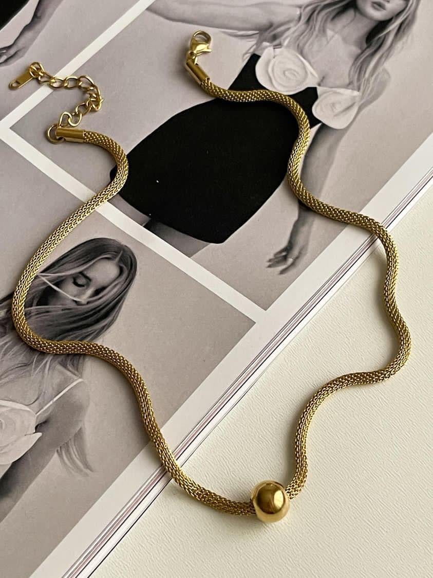 Çelik Gold Örgü Topçuklu Kolye (45 Cm)