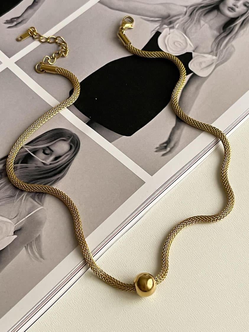Çelik Gold Örgü Topçuklu Kolye (45 Cm)