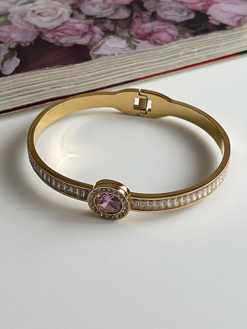 Çelik Gold Pembe Baget Taşlı Kelepçe Bilezik