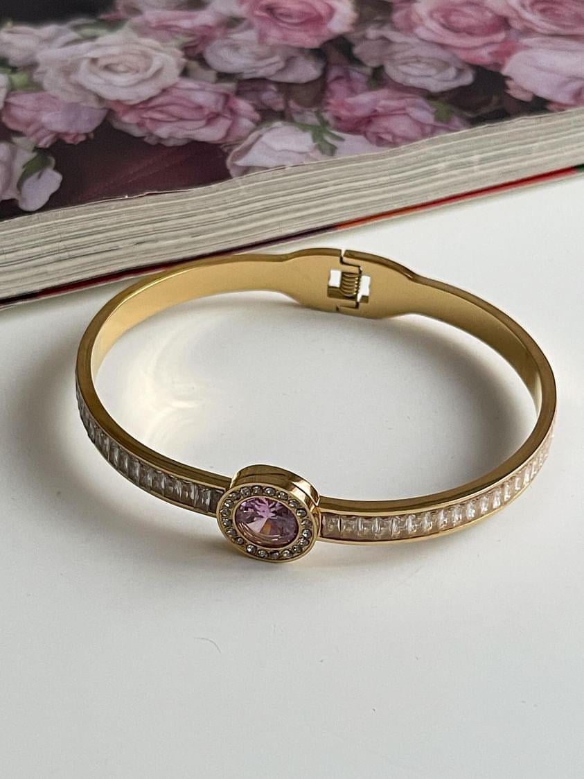 Çelik Gold Pembe Baget Taşlı Kelepçe Bilezik