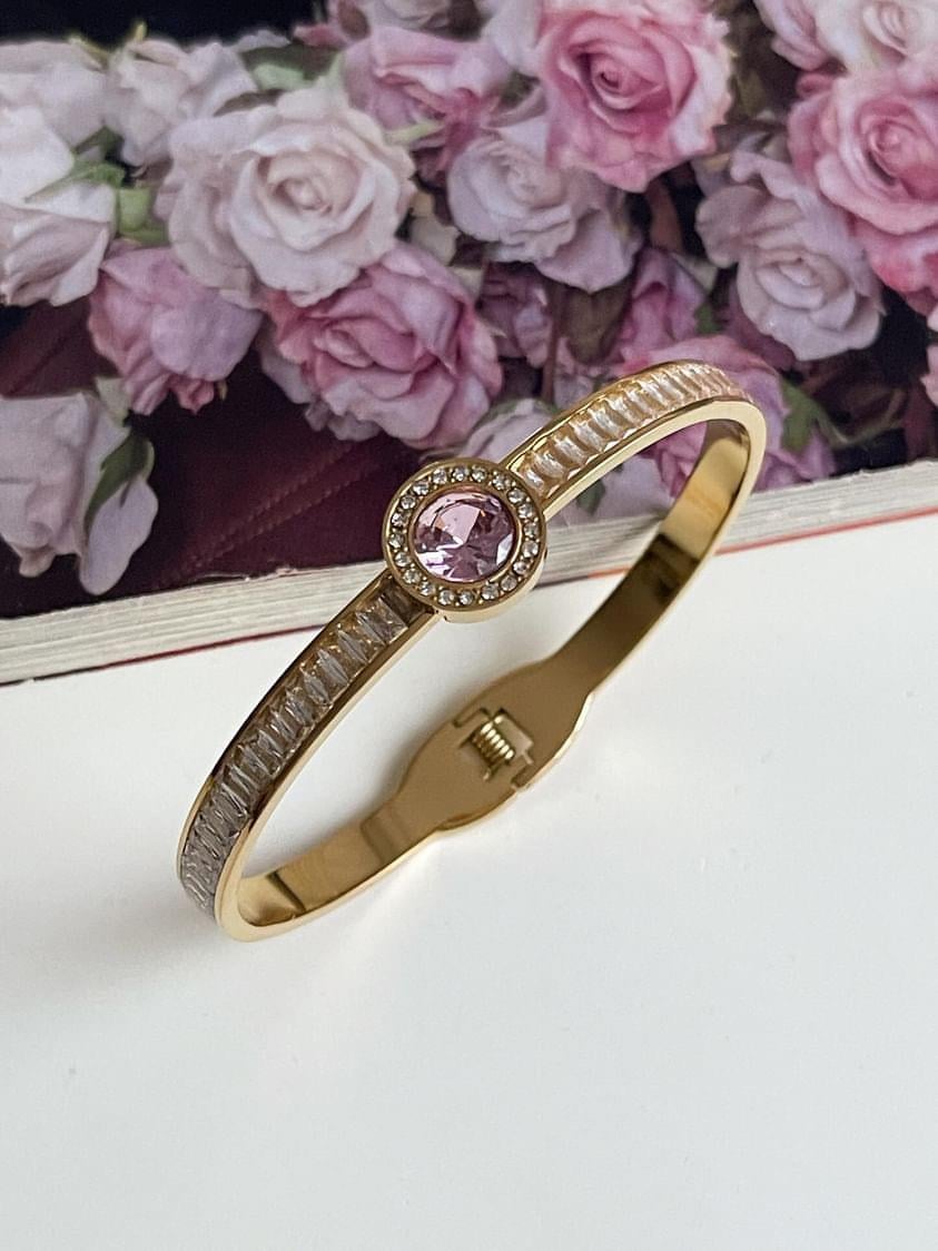 Çelik Gold Pembe Baget Taşlı Kelepçe Bilezik