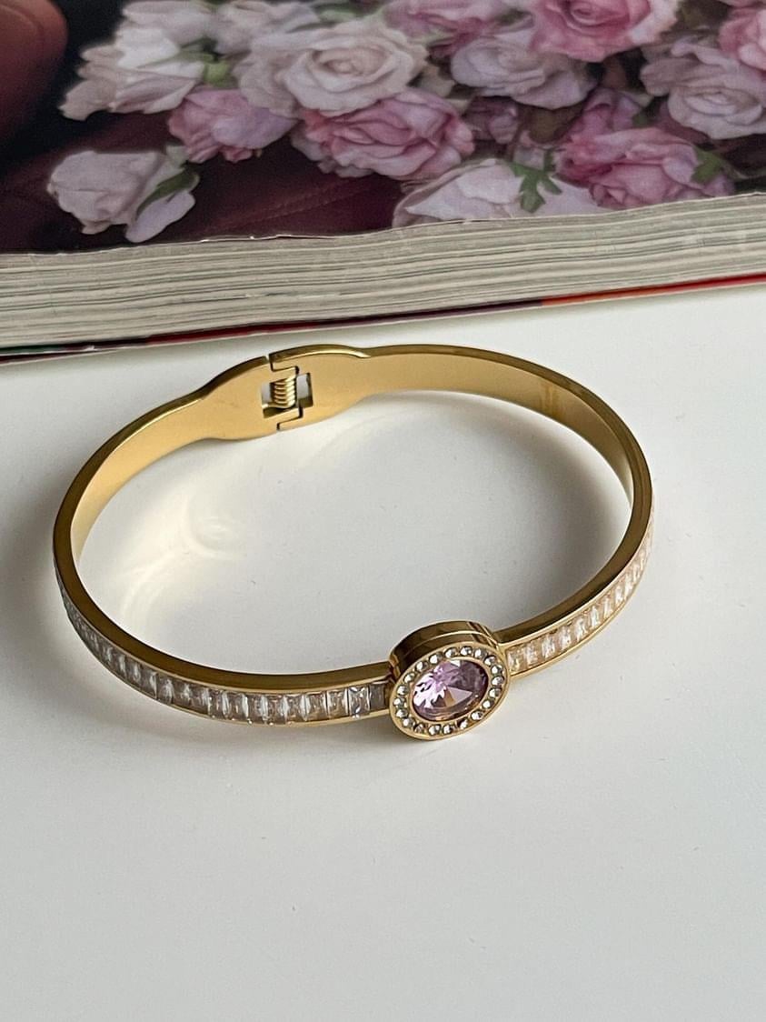 Çelik Gold Pembe Baget Taşlı Kelepçe Bilezik