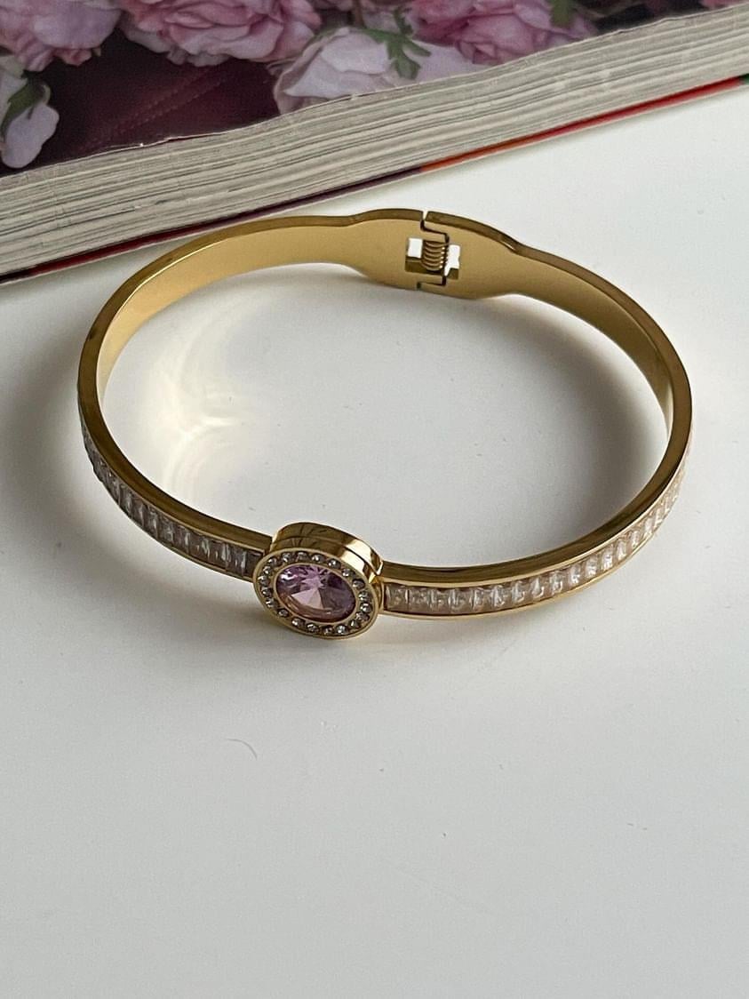 Çelik Gold Pembe Baget Taşlı Kelepçe Bilezik