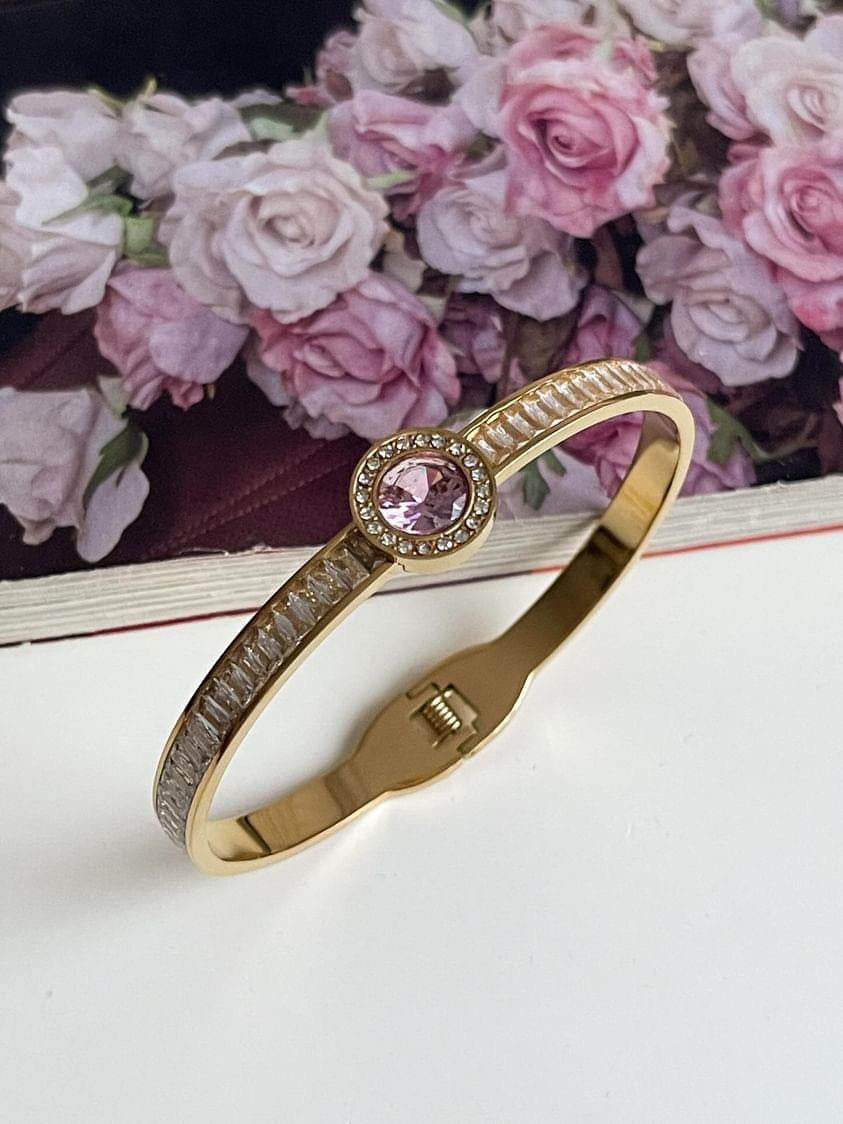 Çelik Gold Pembe Baget Taşlı Kelepçe Bilezik
