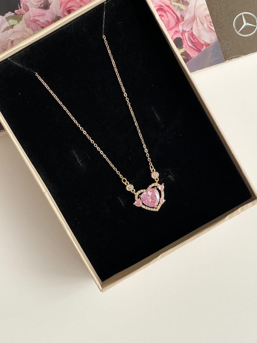 Çelik Gold Pembe Kalpli Kolye (48 Cm)