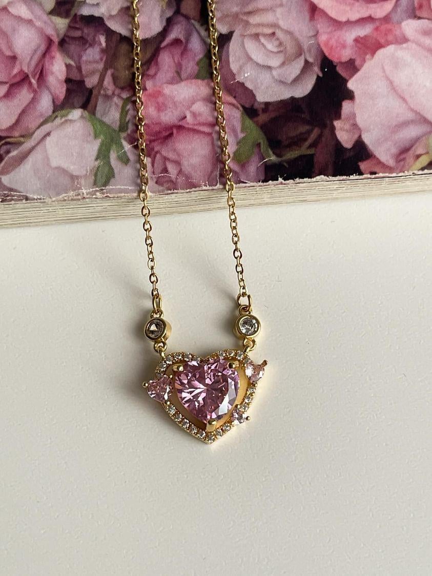 Çelik Gold Pembe Kalpli Kolye (48 Cm)