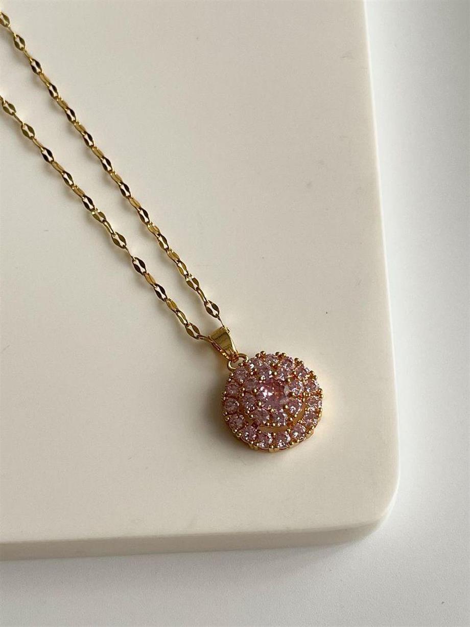 Çelik Gold Pembe Taşlı Hera Kolye (46 Cm)