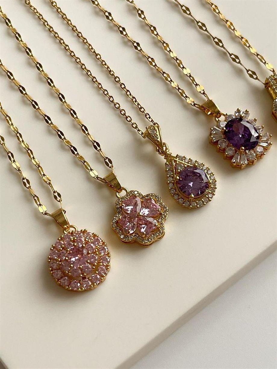 Çelik Gold Pembe Taşlı Hera Kolye (46 Cm)