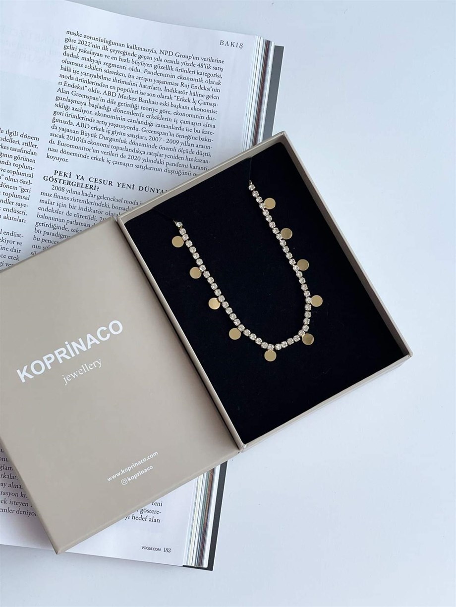 Çelik Gold Pullu Su Yolu Taşlı Kolye (45 Cm)