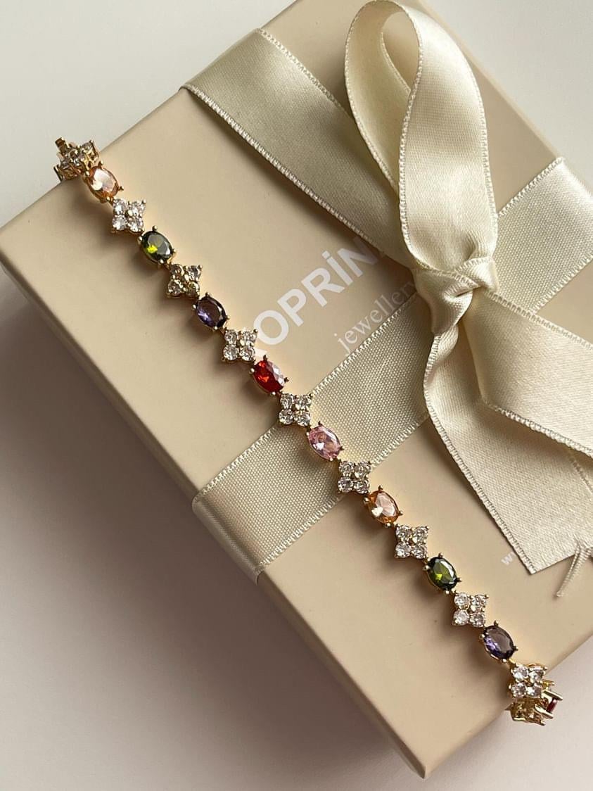 Çelik Gold Renk Çiçekli Liza Bileklik (21 Cm)
