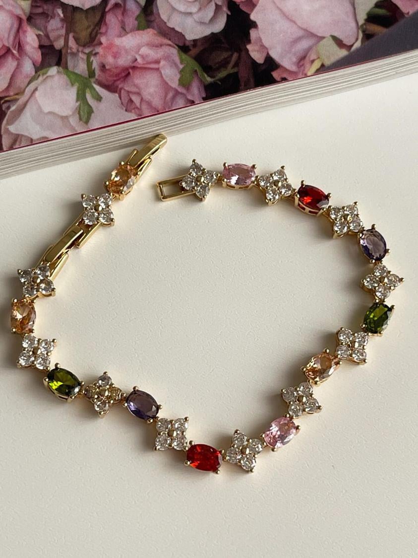 Çelik Gold Renk Çiçekli Liza Bileklik (21 Cm)
