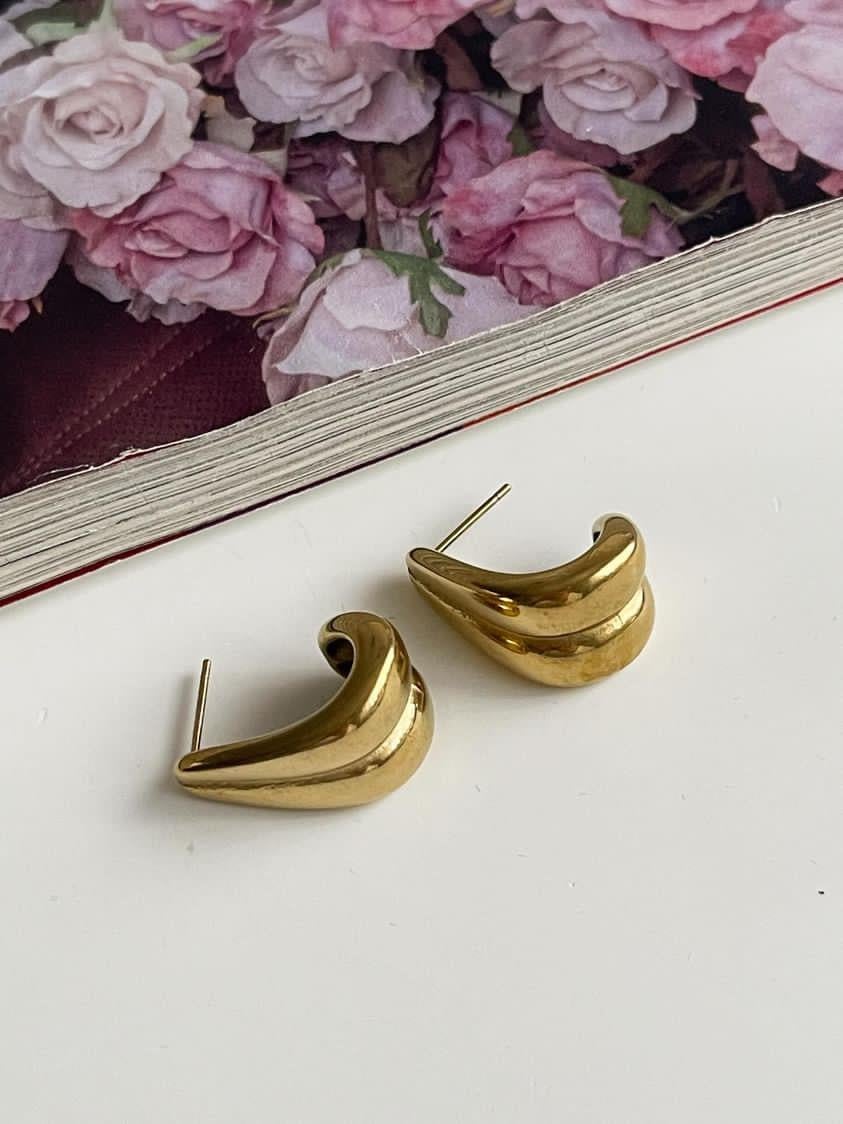 Çelik Gold Renk İkili Küpe (2 Cm)