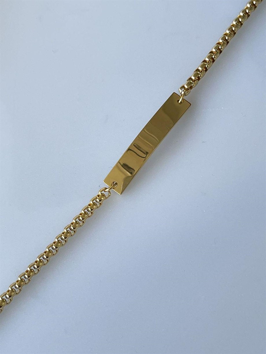 Çelik Gold Renk İsim Yazdırılabilir Künye Bileklik (23 Cm)