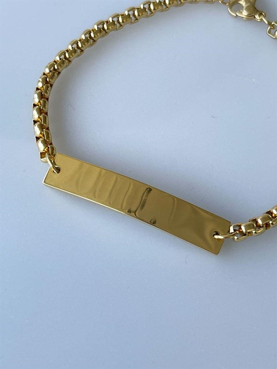 Çelik Gold Renk İsim Yazdırılabilir Künye Bileklik (23 Cm)