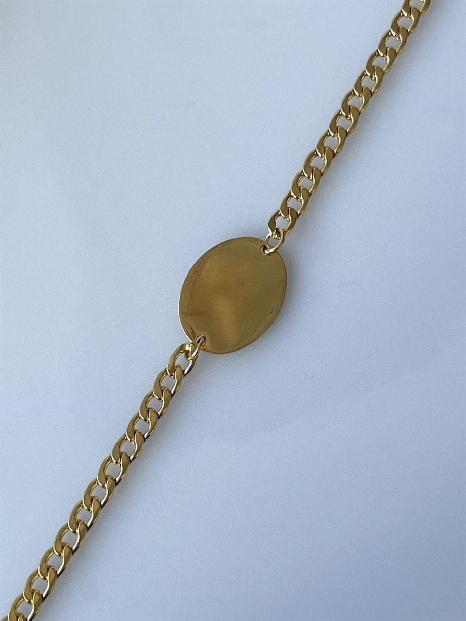 Çelik Gold Renk İsim Yazdırılabilir Künye Bileklik (21 Cm)