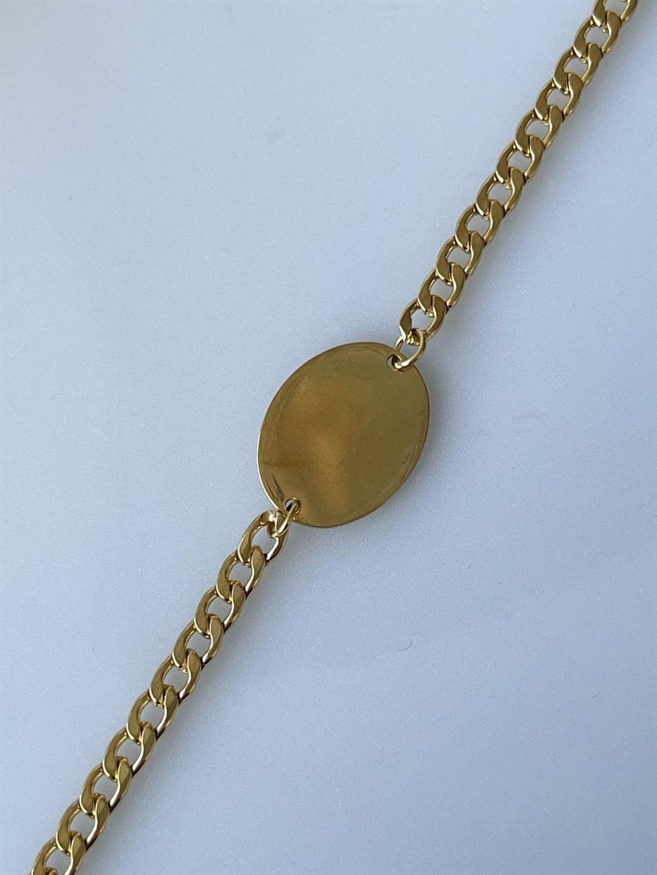 Çelik Gold Renk İsim Yazdırılabilir Künye Bileklik (21 Cm)