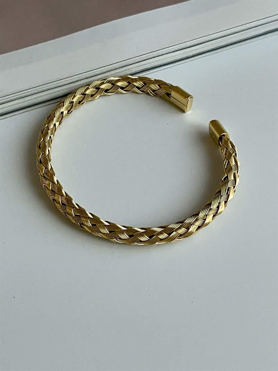 Çelik Gold Renk Örgü Bilezik