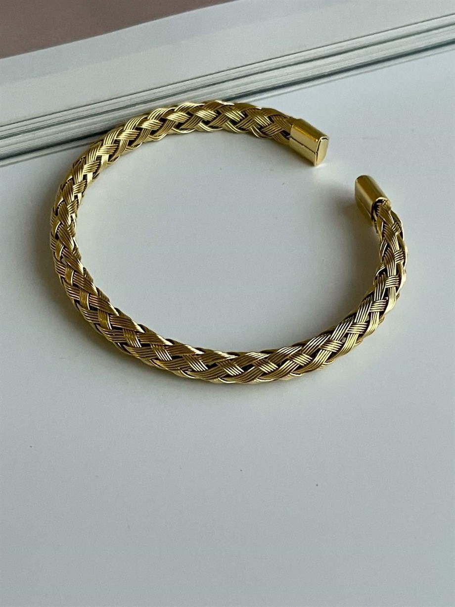 Çelik Gold Renk Örgü Bilezik